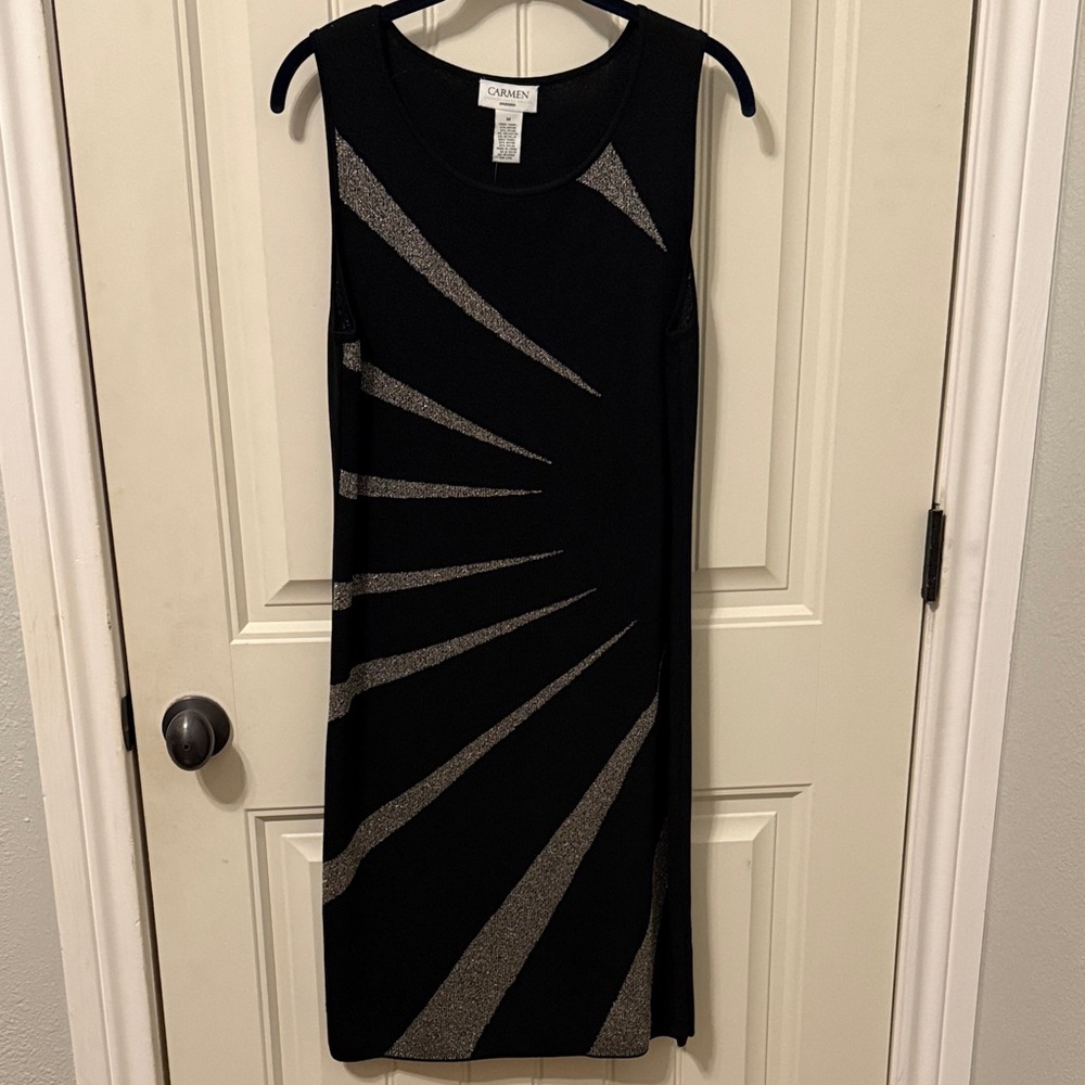 Carmen Marc Valvo Black Dress with Silver Burst